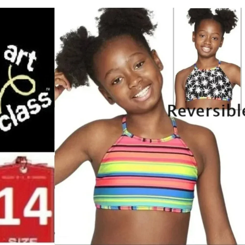 🎁 10/$25- Palm Palooza Art Class Reversible Bikini, size 14